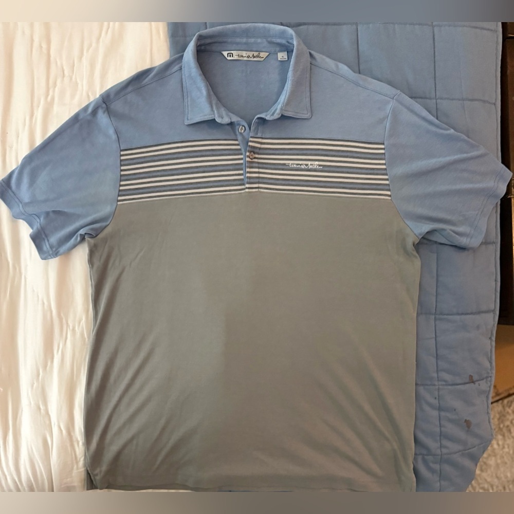 ⛳️TravisMathew Golf Polo XL Blue Gray Stripe PVCC Logo | Pima Cotton 🏌️‍♂️